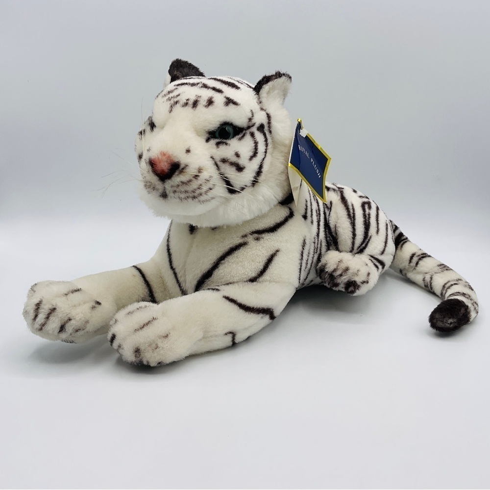 Vtg Royal Plush White Tiger 10 inch Realistic Stuffed Animal Plush Striped Lay